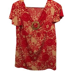 Red and Crème cap sleeve, baby doll, short sleeve top! Really cute for Spring